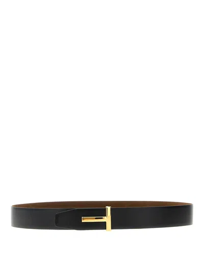 Tom Ford Multicolor Textured Reversible Buckle Belt In Brown