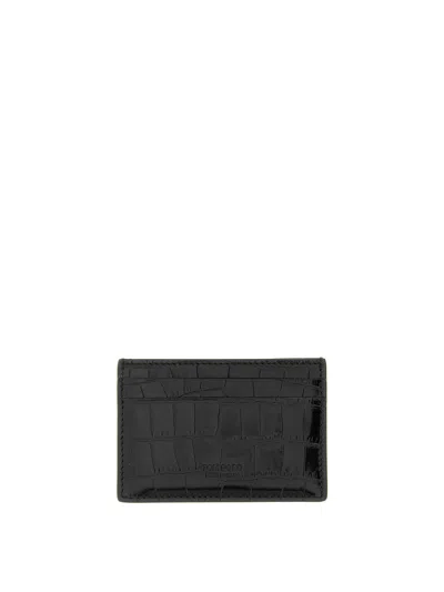 Tom Ford Crocodile-print Leather Card Holder In Black