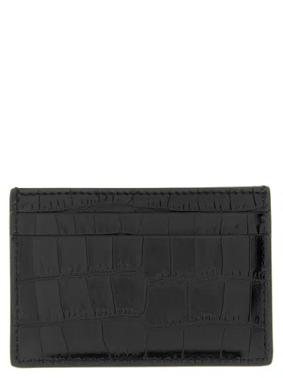 Tom Ford Crocodile-print Leather Card Holder In Black