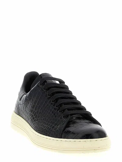 Tom Ford Textured Crocodile Pattern Sneakers With Rubber Sole In Black