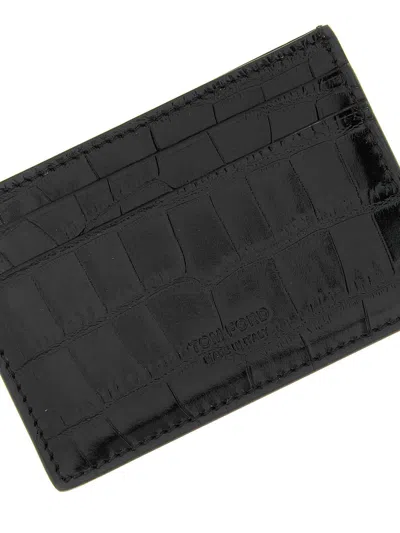 Tom Ford Crocodile-print Leather Card Holder In Black