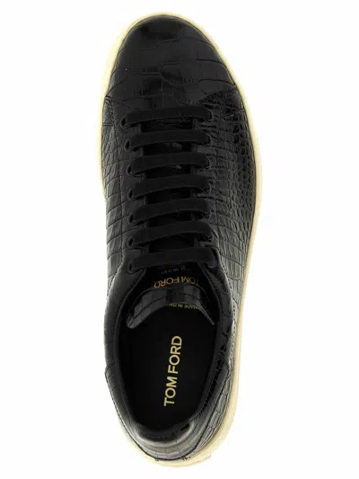 Tom Ford Textured Crocodile Pattern Sneakers With Rubber Sole In Black