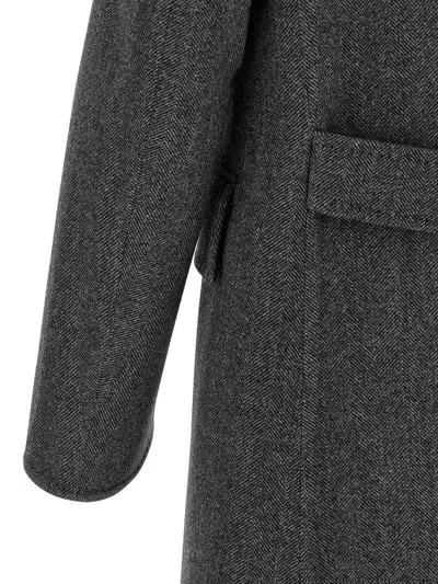 Tom Ford Mens Dark Grey Black Herringbone Double-breasted Wool Coat In Gray