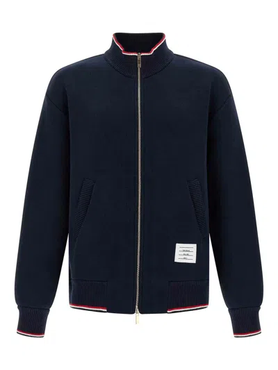 Thom Browne Cotton Zip Hoodie And Pockets In Blue