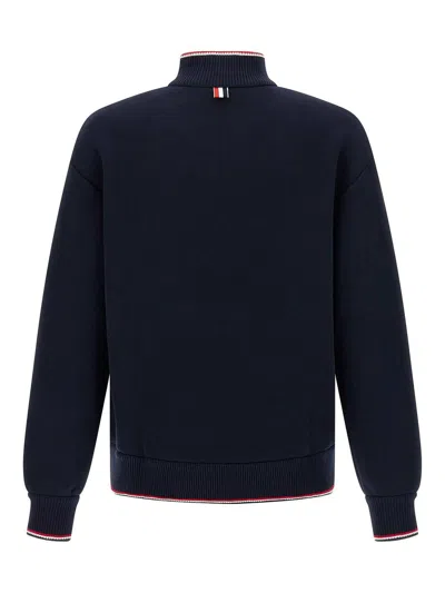 Thom Browne Cotton Zip Hoodie And Pockets In Blue