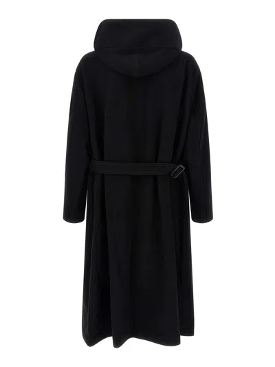 Yohji Yamamoto Belted Hooded Coat Featuring Button Detail In Black