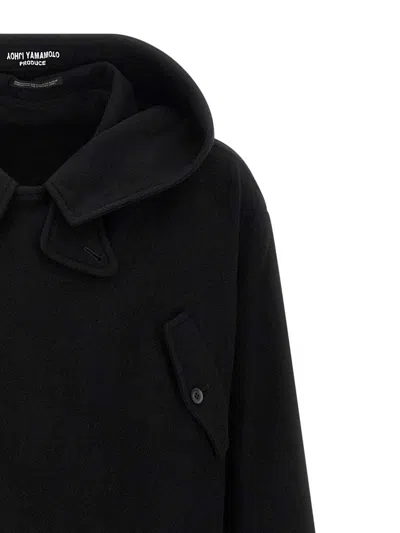 Yohji Yamamoto Belted Hooded Coat Featuring Button Detail In Black