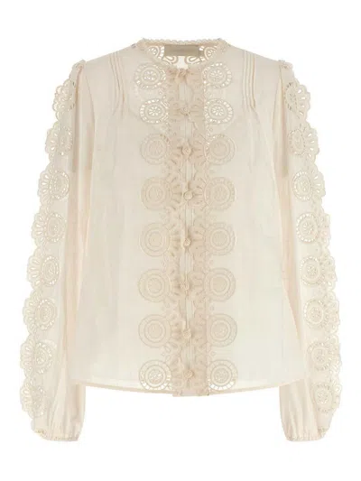 Zimmermann Lucky Embroidered Blouse In Ivory In Multi