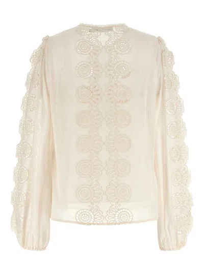 Zimmermann Lucky Embroidered Blouse In Ivory In Multi