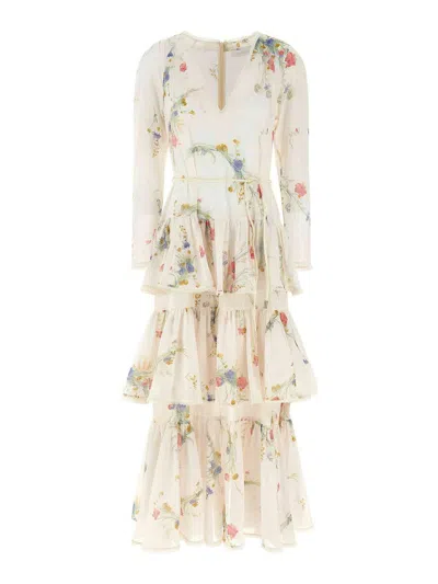 Zimmermann Floral Tiered Maxi Dress With Long Sleeves In Multi
