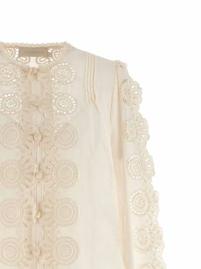 Zimmermann Lucky Embroidered Blouse In Ivory In Multi