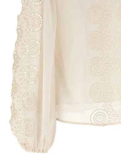 Zimmermann Lucky Embroidered Blouse In Ivory In Multi