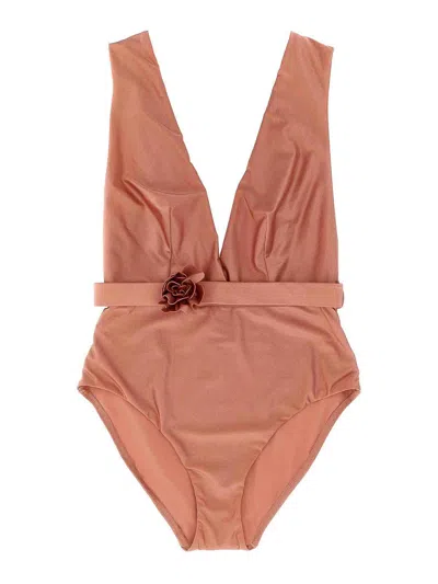 Zimmermann Lucky Plunge Flower One-piece Swimsuit In Pink
