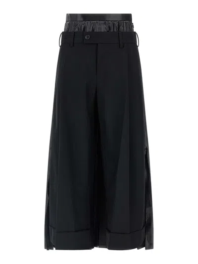 Junya Watanabe Double Layer Wide Leg Trousers With Pleated Fabric Back In Multi