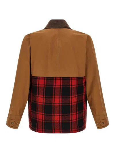 Junya Watanabe Cotton Canvas Jacket With Wool Back Insert And Corduroy Collar In Brown