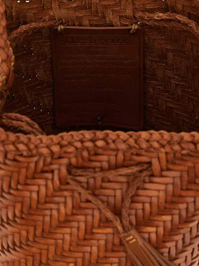 Dragon Diffusion Pompom Double Jump Leather Bucket Bag In Brown