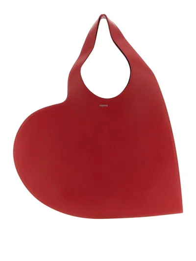 Coperni Heart-shaped Red Leather Tote With Silver Logo Print In Red
