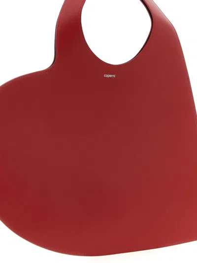 Coperni Heart-shaped Red Leather Tote With Silver Logo Print In Red