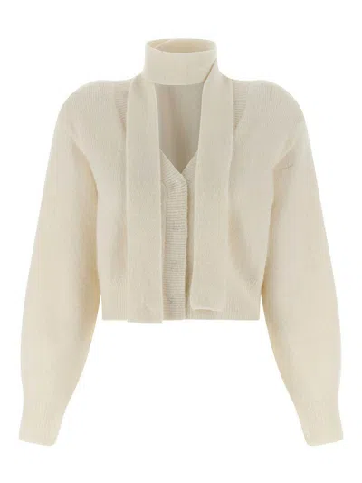Rotate Birger Christensen Cardigan Con Sciarpa Lavorata A Maglia Bianco In White