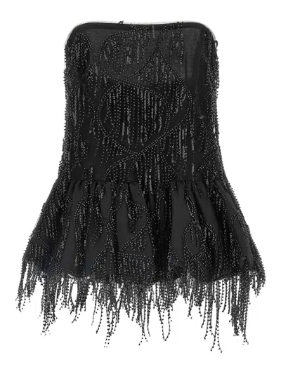 Rotate Birger Christensen Albertina Sequined Strapless Top In Black
