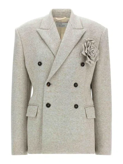 Giuseppe Di Morabito Double-breasted Oversized Blazer With Removable Rose Brooch In Gray