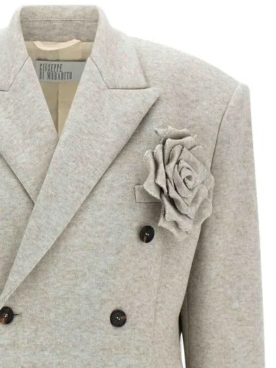 Giuseppe Di Morabito Double-breasted Oversized Blazer With Removable Rose Brooch In Gray