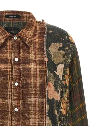 R13 Shredded Seam Drop Neck Plaid Flannel Button-up Shirt In Blue