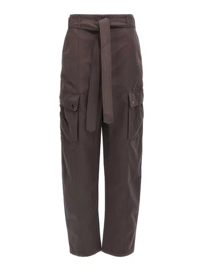 The Andamane Waist Belted Cargo Pants Button Elastic In Brown
