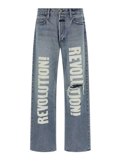 Fear Of God Straight Leg Distressed Denim Trousers With Pockets In Blue