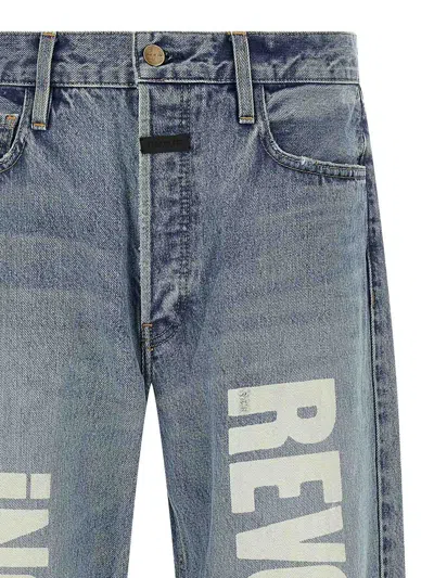 Fear Of God Straight Leg Distressed Denim Trousers With Pockets In Blue