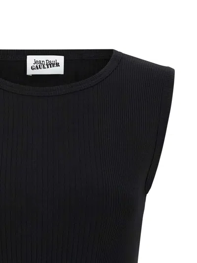 Jean Paul Gaultier Ribbed Cotton Lingerie Garter Top In Black