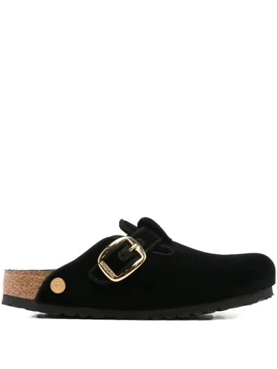 Birkenstock Boston Big Buckle Velvet Mule In Black