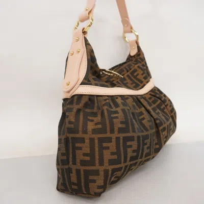 Pre-owned Fendi Brown Pink Nylon Canvas Shoulder Bag ()