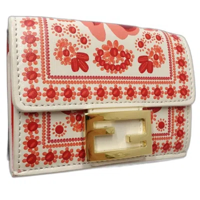 Pre-owned Fendi Ivory Red Color Leather Wallet (tri-fold) ()