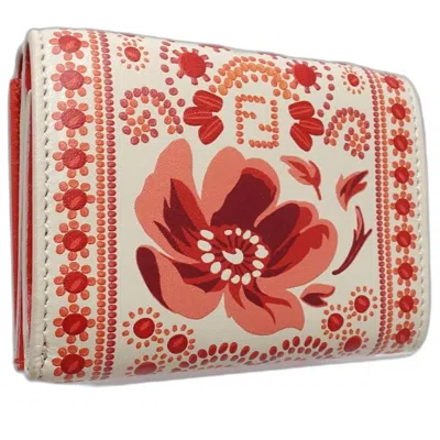 Pre-owned Fendi Ivory Red Color Leather Wallet (tri-fold) ()