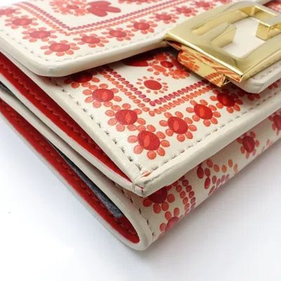 Pre-owned Fendi Ivory Red Color Leather Wallet (tri-fold) ()