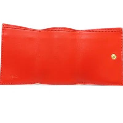 Pre-owned Fendi Ivory Red Color Leather Wallet (tri-fold) ()