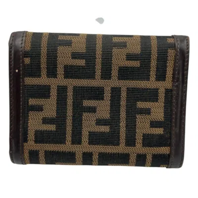Pre-owned Fendi Zucca Brown Leather Wallet (tri-fold) ()