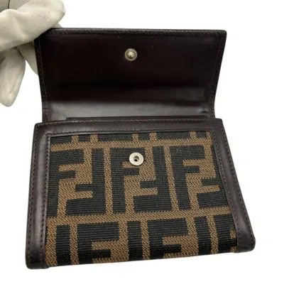 Pre-owned Fendi Zucca Brown Leather Wallet (tri-fold) ()