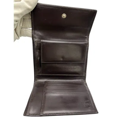 Pre-owned Fendi Zucca Brown Leather Wallet (tri-fold) ()