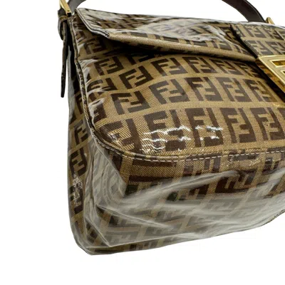 Pre-owned Fendi Zucchino Beige Patent Leather Shoulder Bag ()