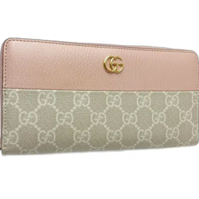 Pre-owned Gucci Beige Dusty Pink Gg Supreme Long Wallet (bi-fold) ()