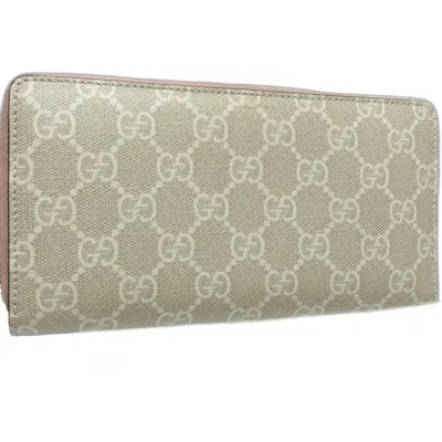 Pre-owned Gucci Beige Dusty Pink Gg Supreme Long Wallet (bi-fold) ()