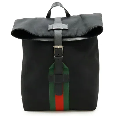 Pre-owned Gucci Black Green Red Color Canvas Leather Backpack ()