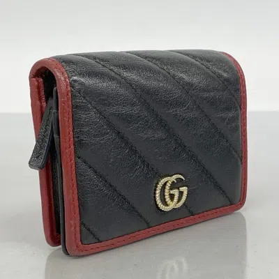 Pre-owned Gucci Black Red Color Leather Wallet (bi-fold) () In Multi