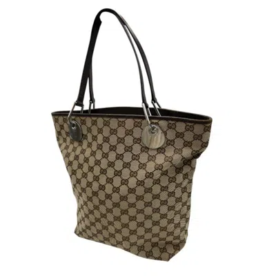 Pre-owned Gucci Gg Canvas Brown Leather Canvas Tote Bag ()