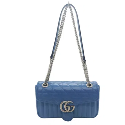 Pre-owned Gucci Gg Marmont Blue Light Blue Leather Shoulder Bag ()