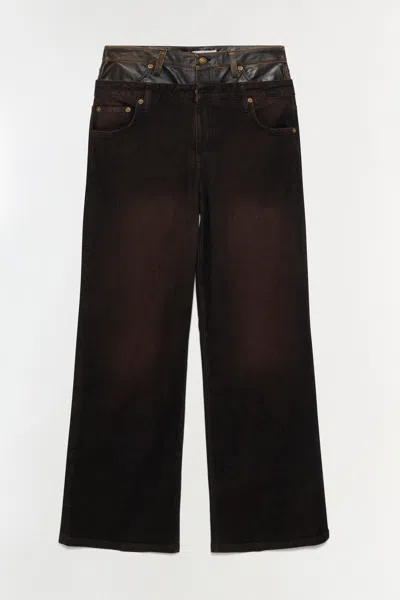 Simkhai Women's Kove Double Waistband Denim Pants In Terranea In Brown