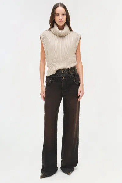 Simkhai Women's Kove Double Waistband Denim Pants In Terranea In Brown