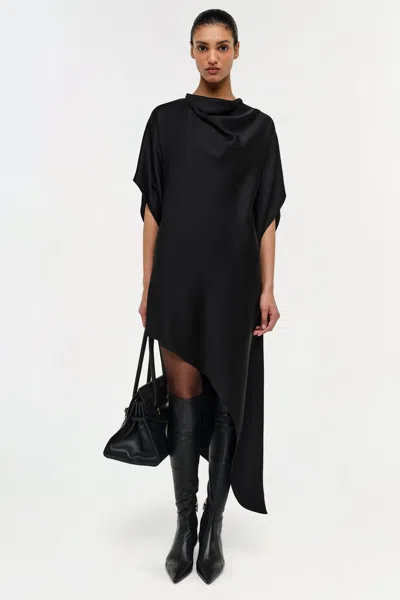 Simkhai Sadia Satin Mini Cape Dress In Black In Black